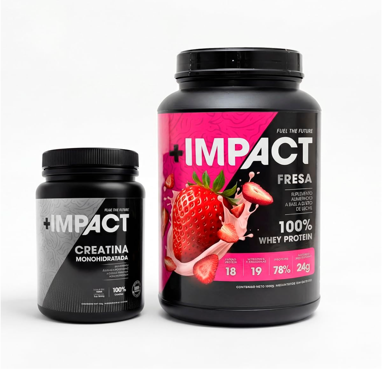 Impact + Whey Protein con Creatina Monohidratada Modelo Pro, Suplemento Alimenticio Deportivo, Fresa 1.4 kg
