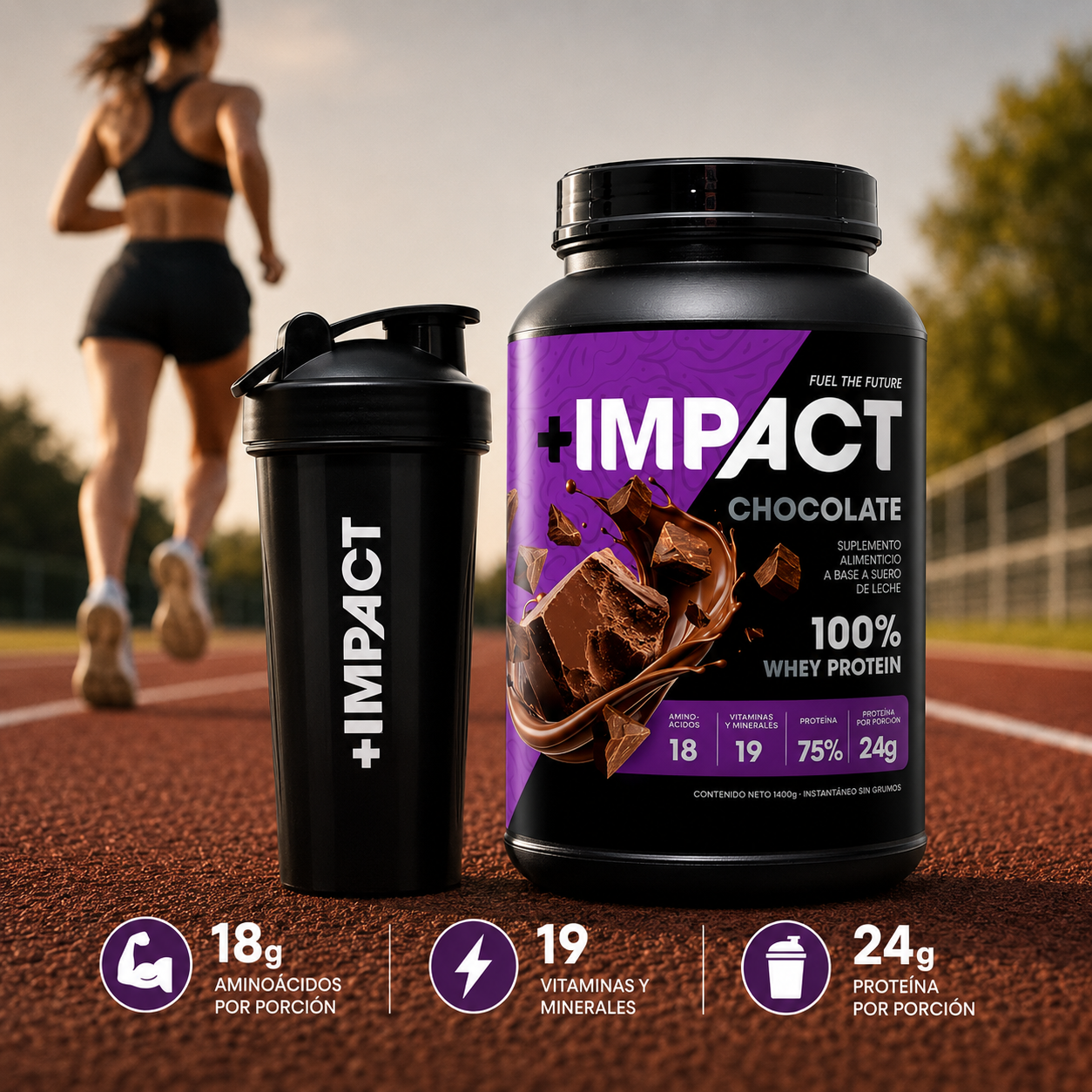 +Impact Whey Protein Sabor Chocolate + Shaker morado