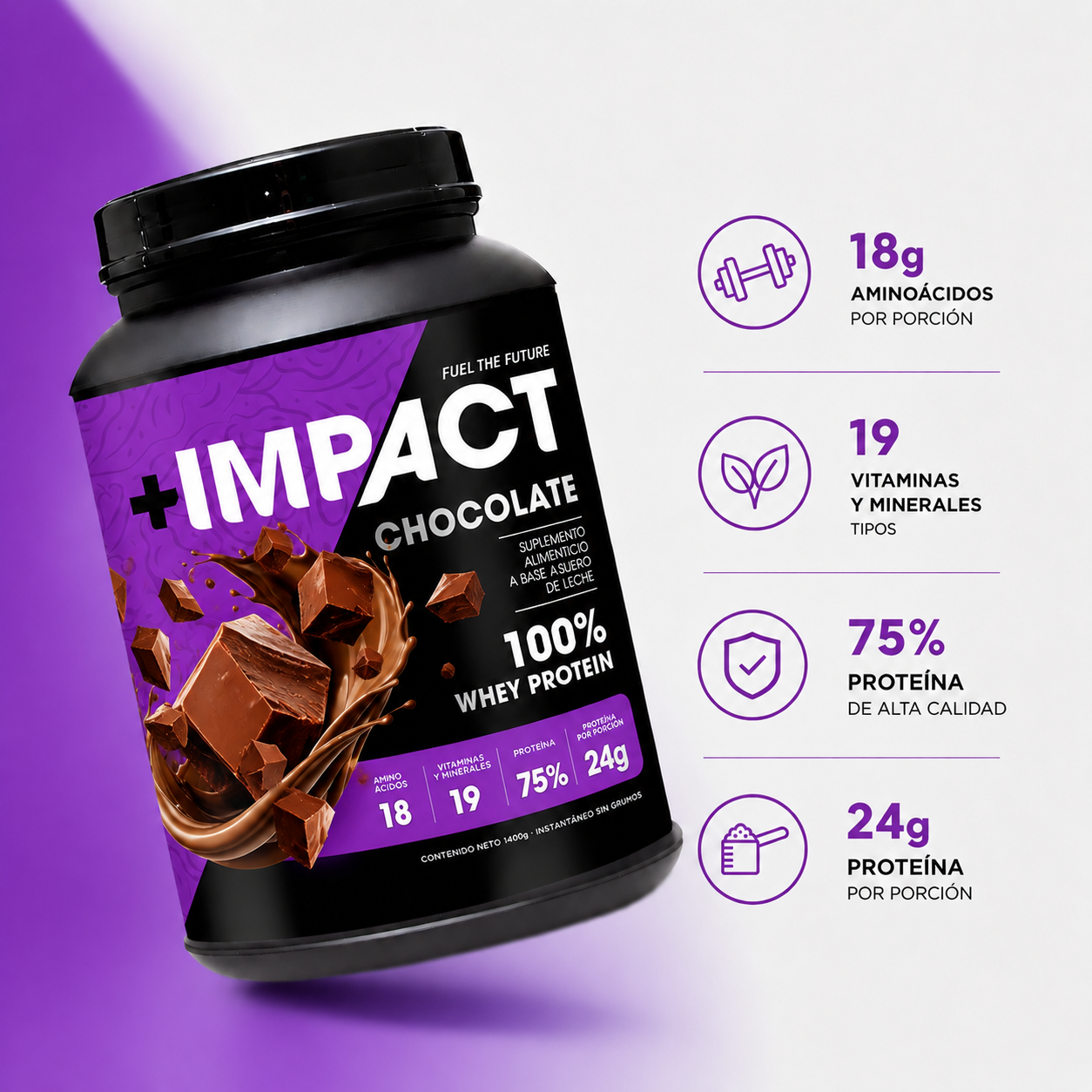 +IMPACT Proteína Sabor Chocolate 1400g