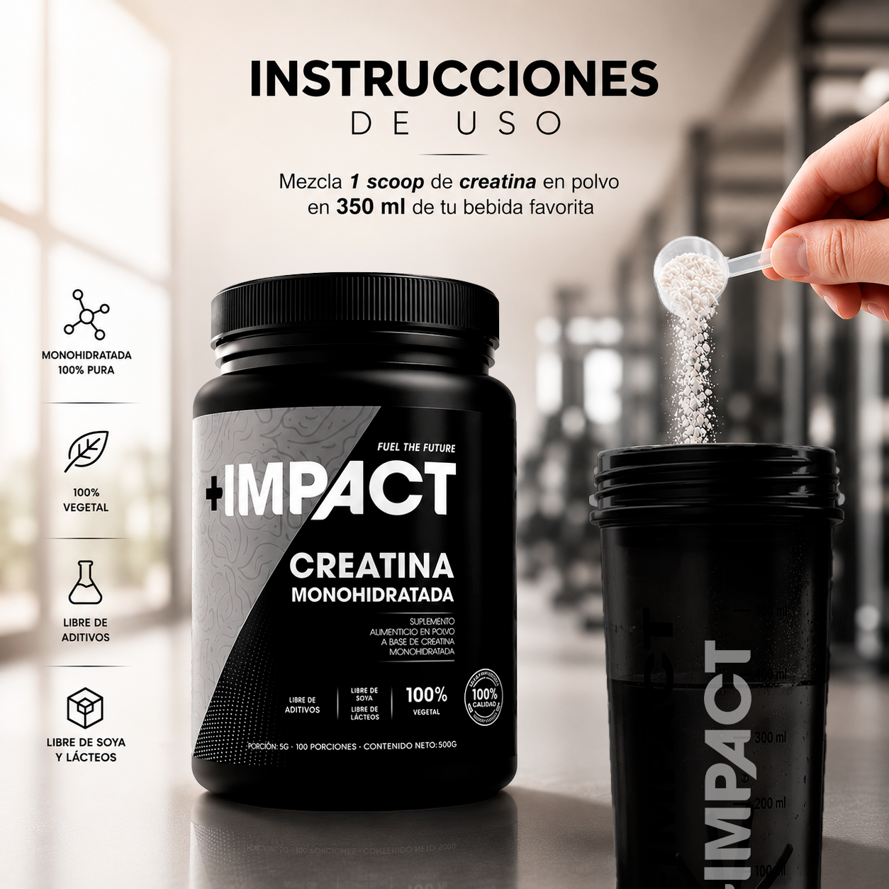 Creatina Monohidratada en Polvo 500g, 100% Vegano
