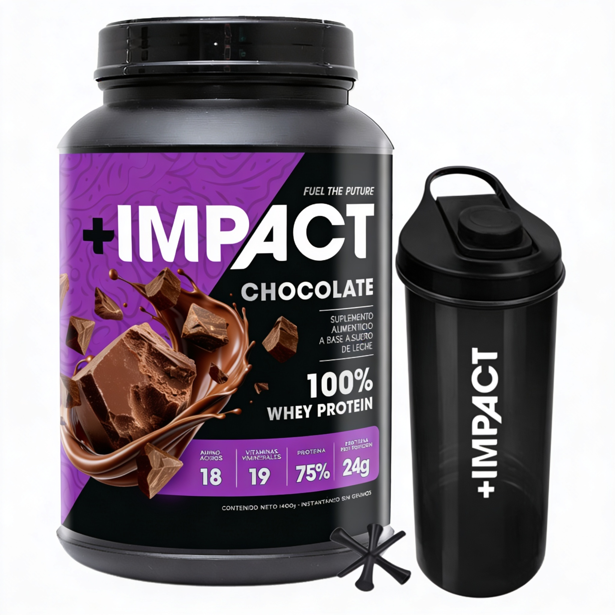 +Impact Whey Protein Sabor Chocolate + Shaker morado