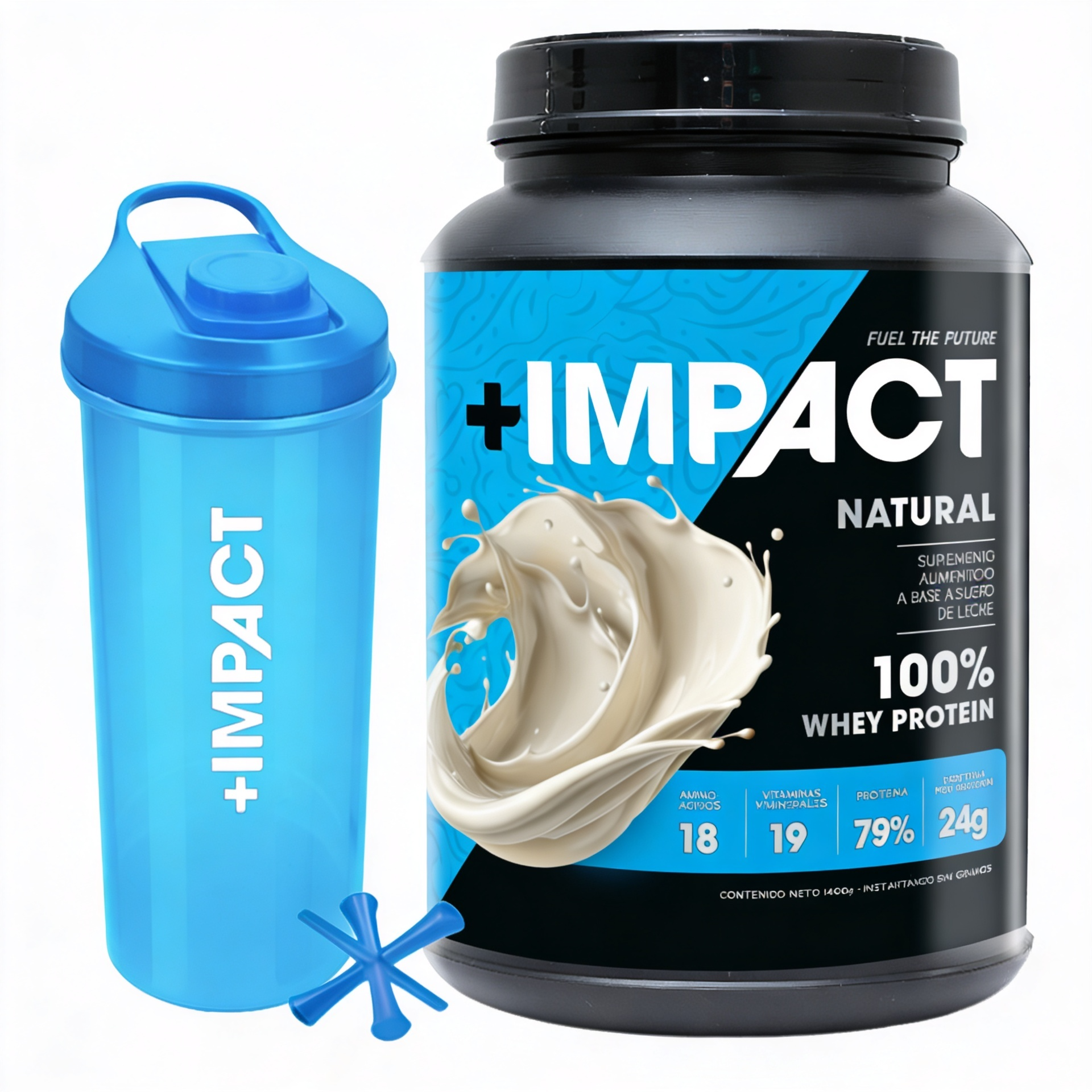 +Impact Whey Protein Sabor natural + shaker azul