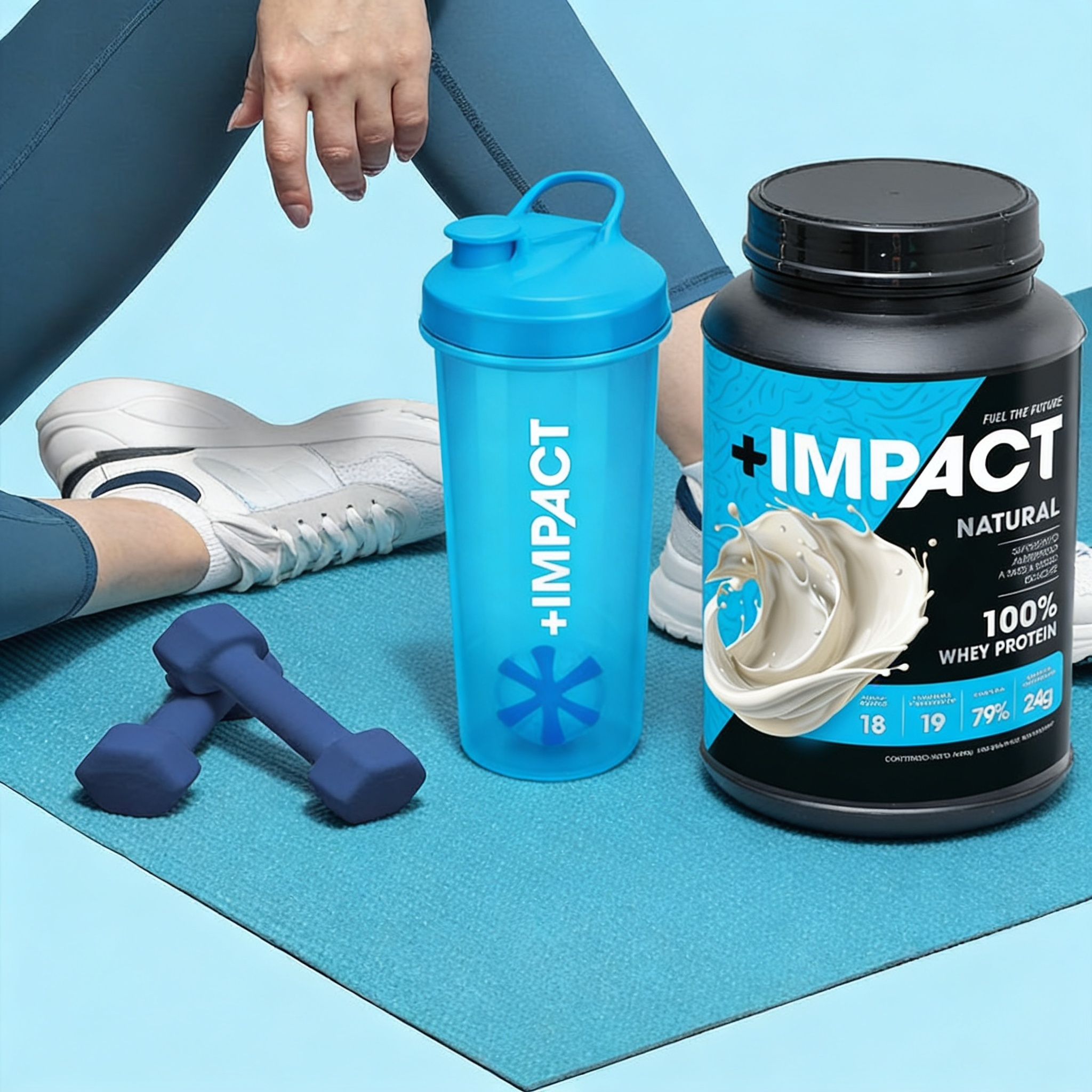 +Impact Whey Protein Sabor natural + shaker azul