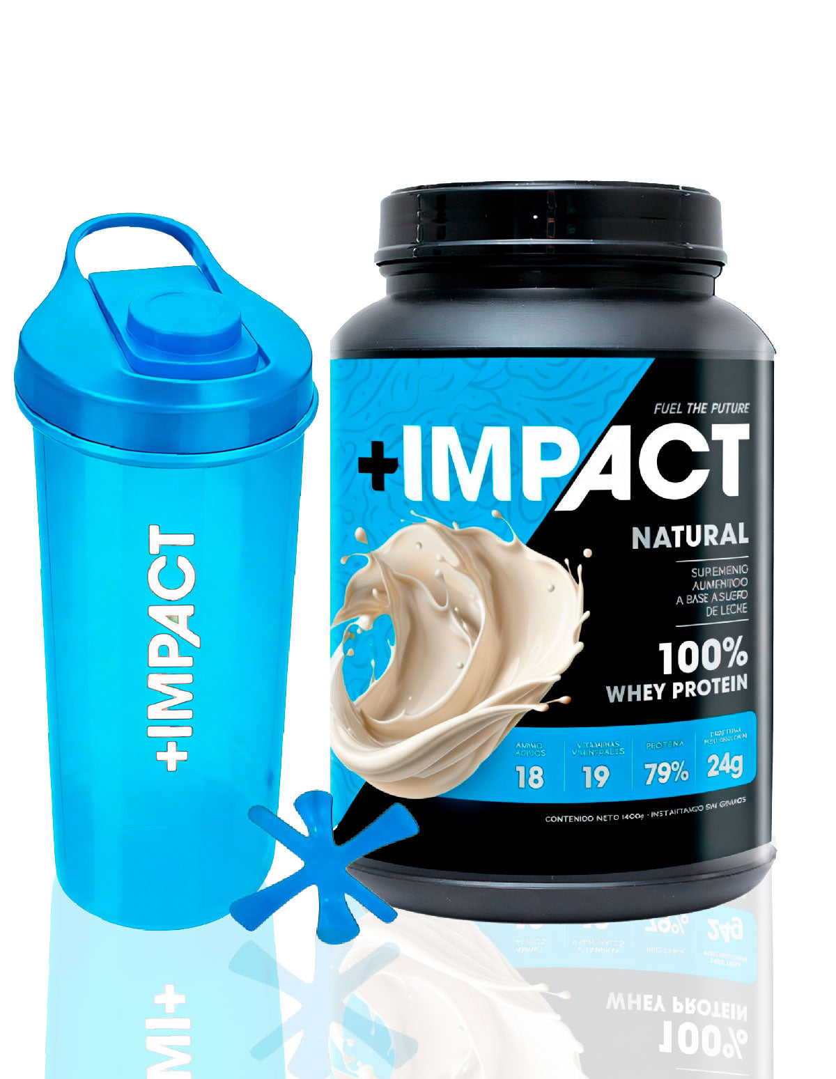 +Impact Whey Protein Sabor natural + shaker azul