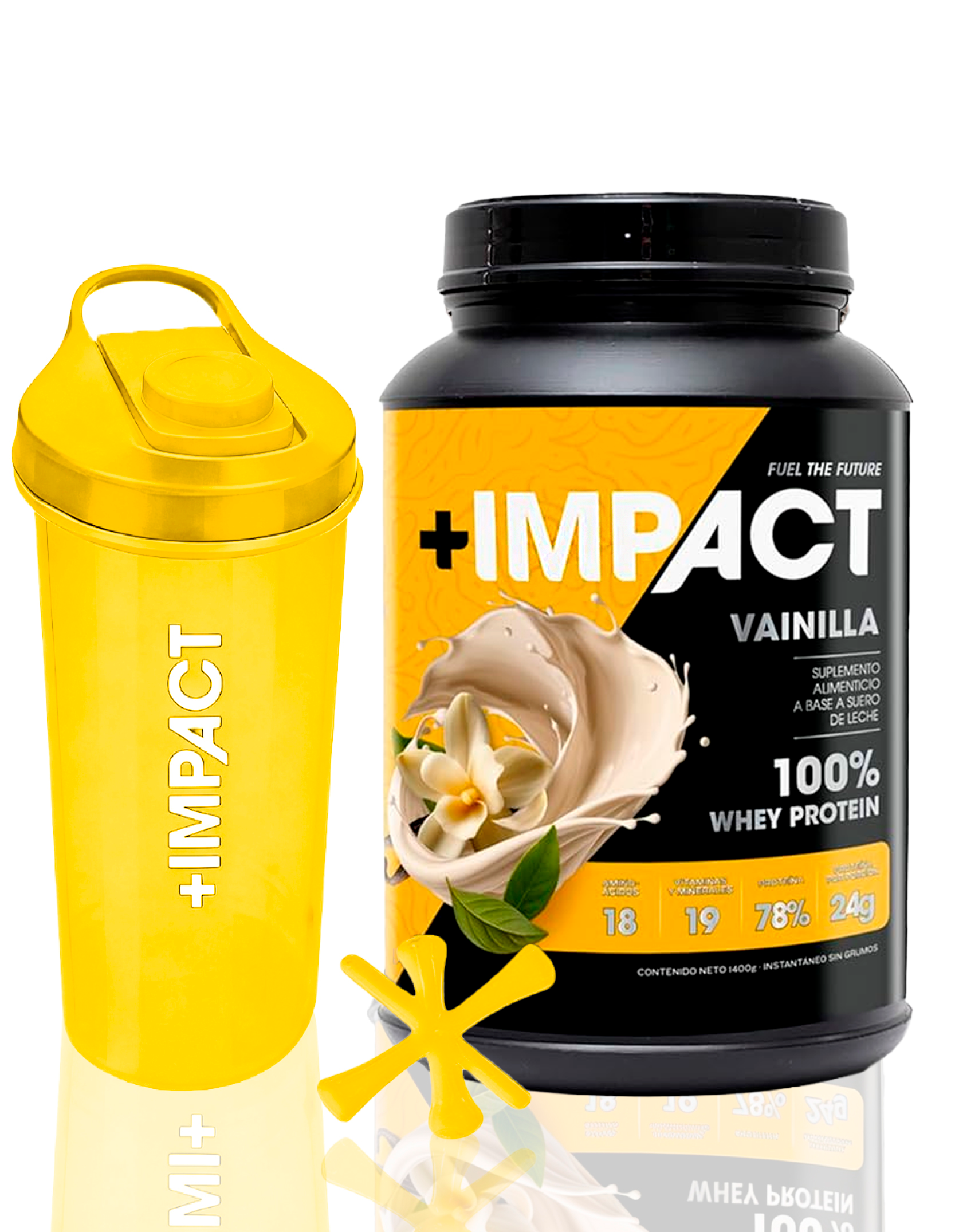 +Impact Whey Protein sabor Vainilla + shaker amarillo