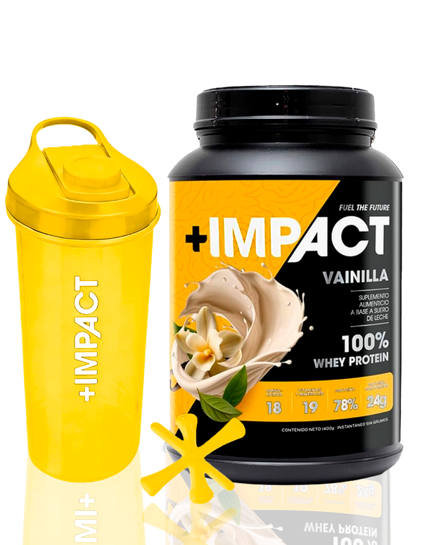 +Impact Whey Protein sabor Vainilla + shaker amarillo